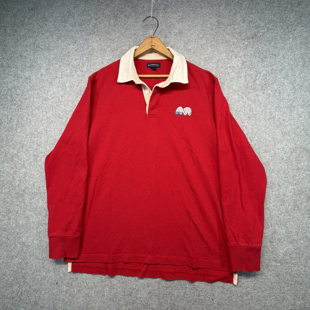 Lands End Rugby Shirt Mens L Long Sleeve Heavy Cotton Y2K Preppy